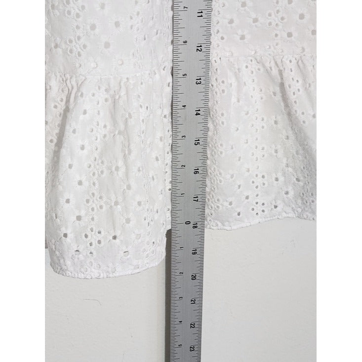 LOFT White Eyelet Ruffle Trim Pull-On Mini Skirt Size Large