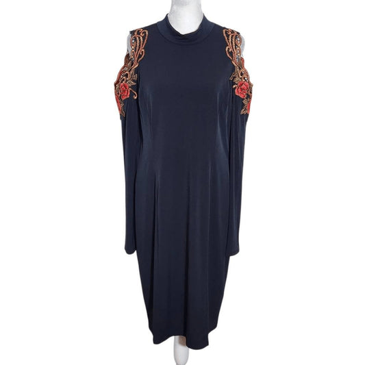 Venus Black Bodycon Dress with Floral Embroidered Shoulder Cutouts Size XL