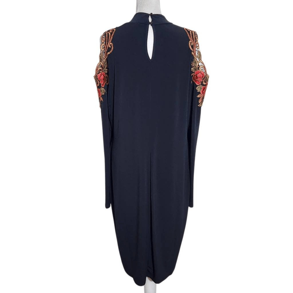 Venus Black Bodycon Dress with Floral Embroidered Shoulder Cutouts Size XL