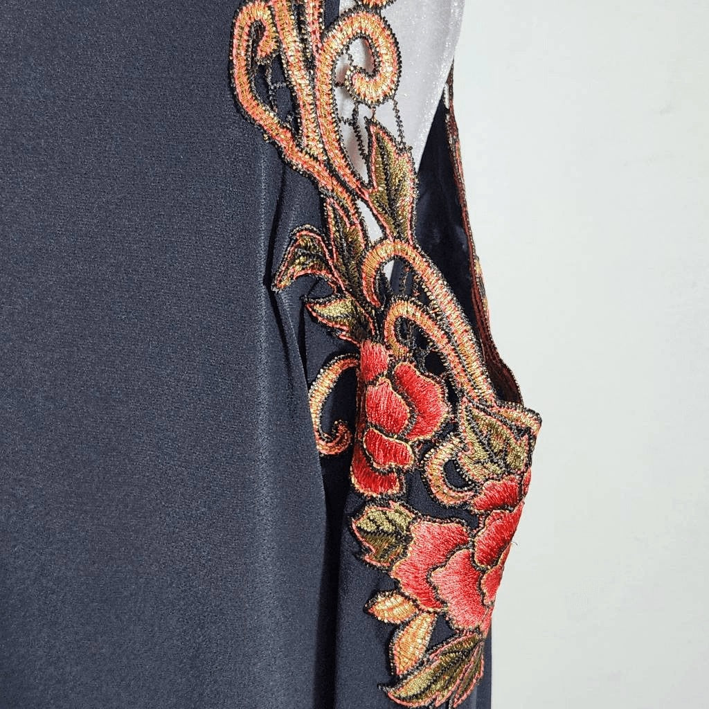 Venus Black Bodycon Dress with Floral Embroidered Shoulder Cutouts Size XL