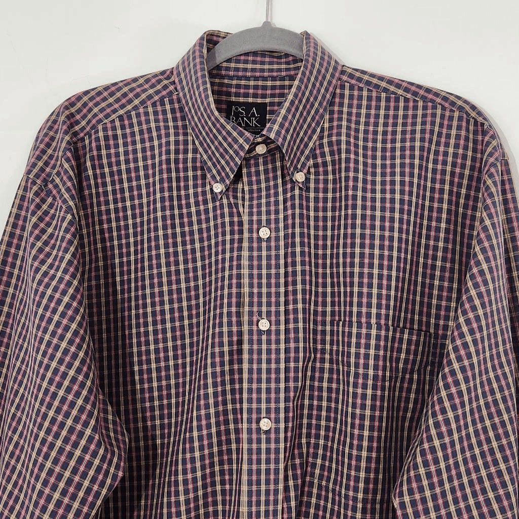 Jos. A. Bank Blue Plaid Button-Up Shirt Size Large Preppy Plaid Shirt