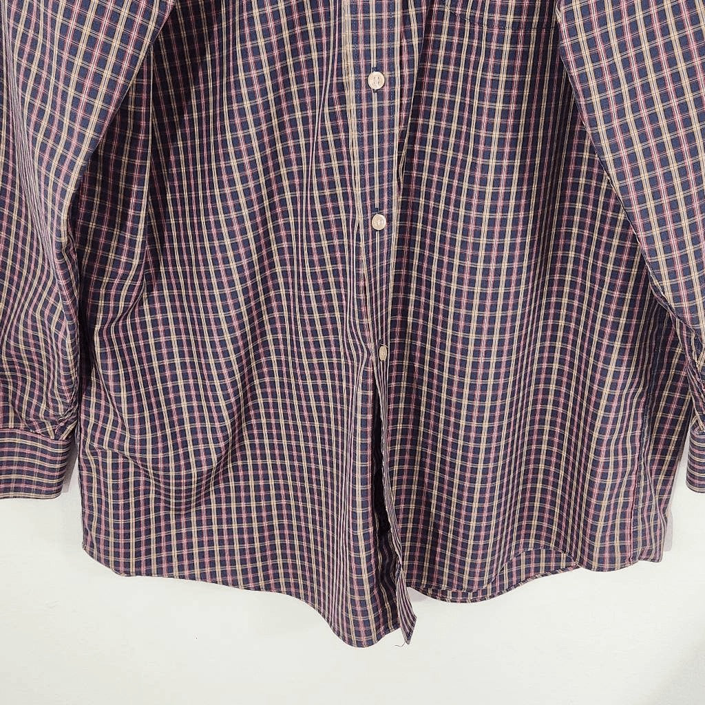 Jos. A. Bank Blue Plaid Button-Up Shirt Size Large Preppy Plaid Shirt