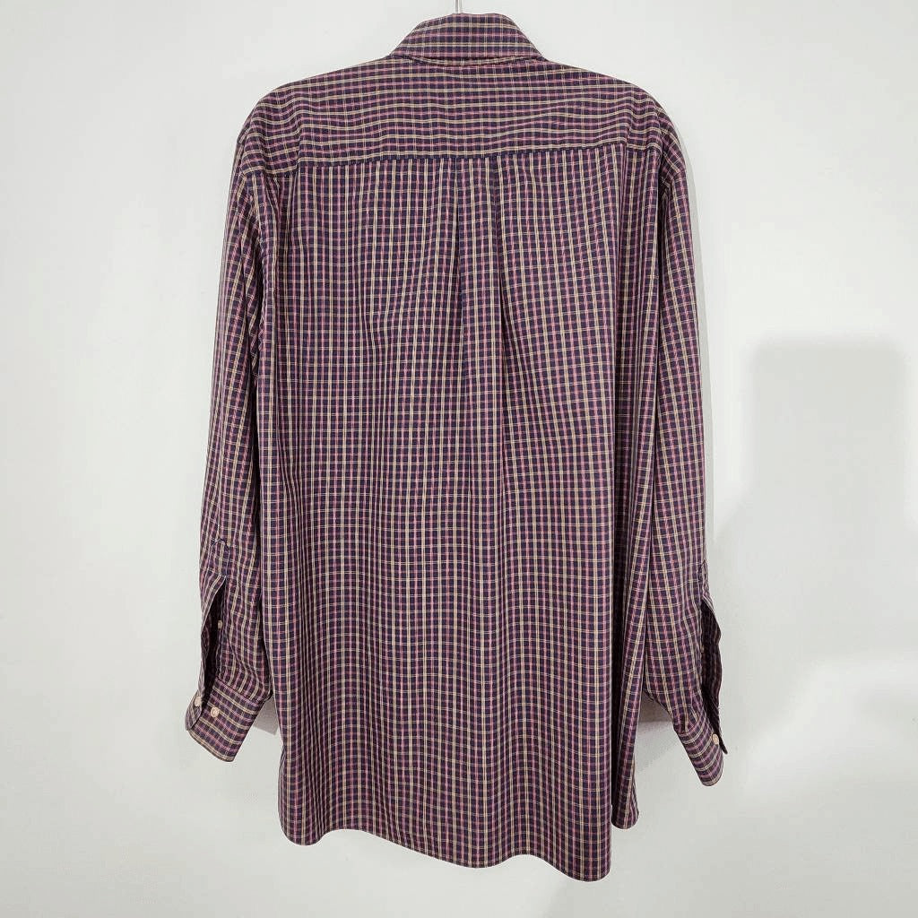 Jos. A. Bank Blue Plaid Button-Up Shirt Size Large Preppy Plaid Shirt