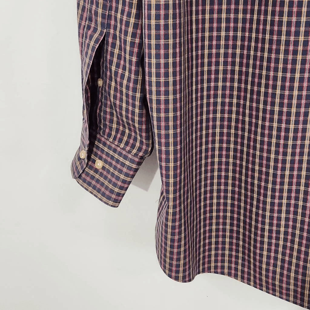 Jos. A. Bank Blue Plaid Button-Up Shirt Size Large Preppy Plaid Shirt