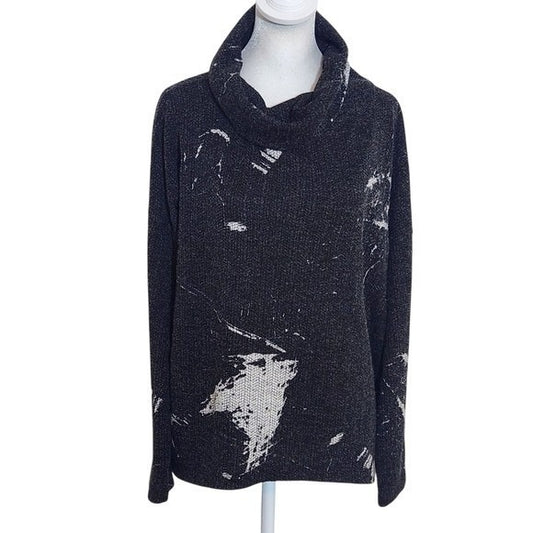 Clara Sunwoo Black Print Knit Cowl Neck Sweater Size XL Black Sweater
