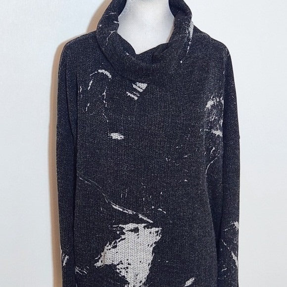 Clara Sunwoo Black Print Knit Cowl Neck Sweater Size XL Black Sweater