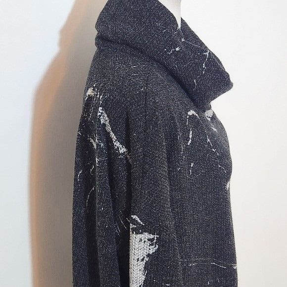 Clara Sunwoo Black Print Knit Cowl Neck Sweater Size XL Black Sweater