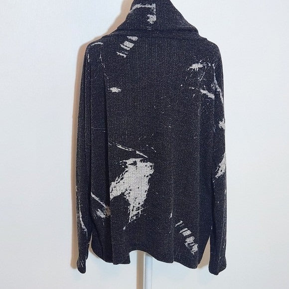Clara Sunwoo Black Print Knit Cowl Neck Sweater Size XL Black Sweater