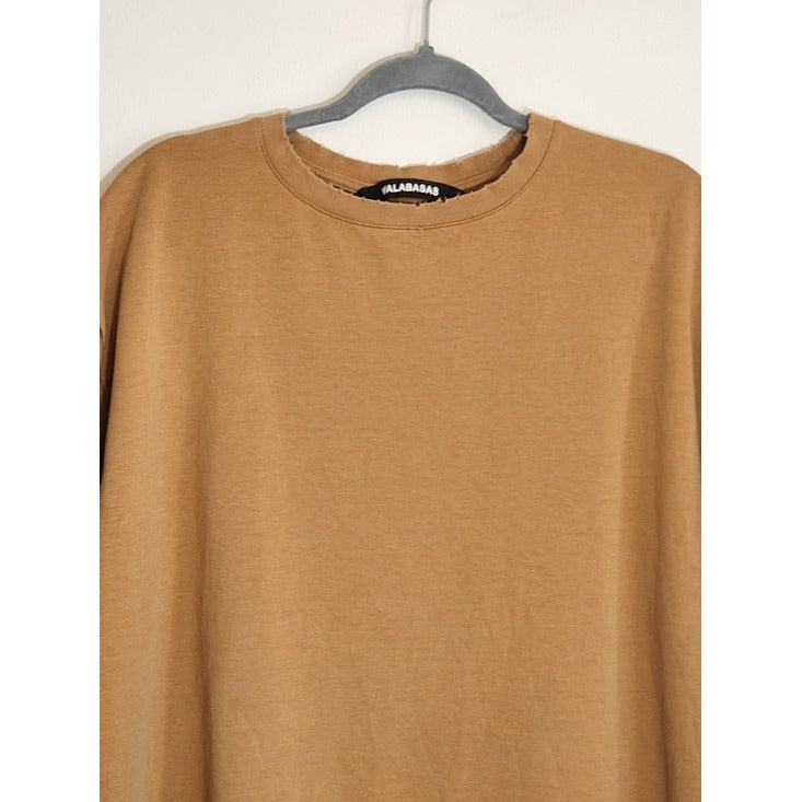 Valabasas Tan Distressed Oversized T-Shirt Size Medium