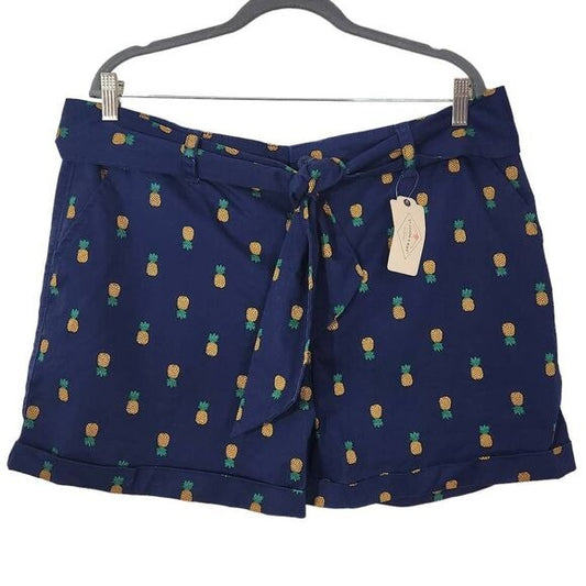St. John's Bay Navy Pineapple Chino Shorts Size 18 Navy Shorts Tie Waist New