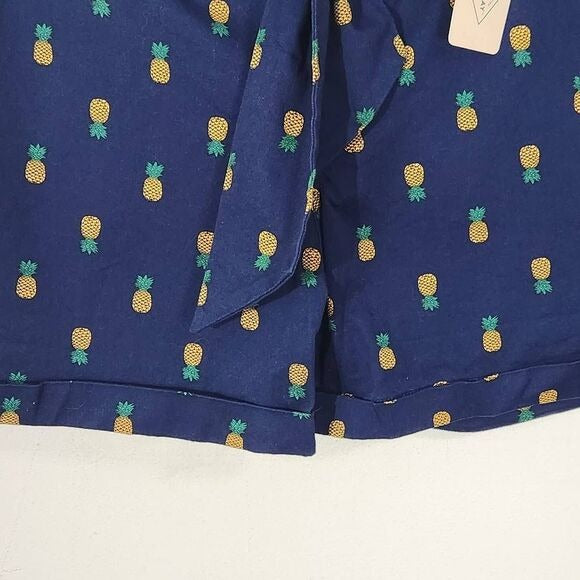 St. John's Bay Navy Pineapple Chino Shorts Size 18 Navy Shorts Tie Waist New