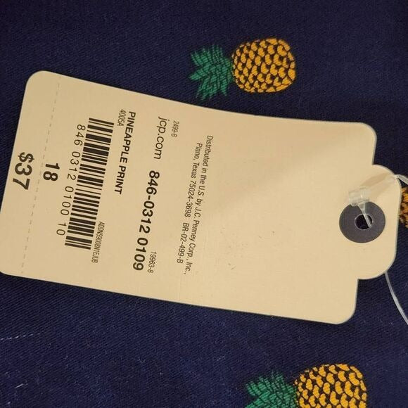 St. John's Bay Navy Pineapple Chino Shorts Size 18 Navy Shorts Tie Waist New