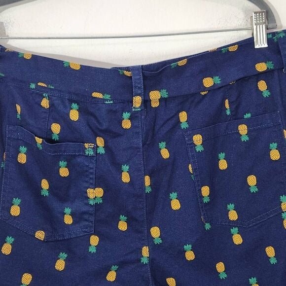 St. John's Bay Navy Pineapple Chino Shorts Size 18 Navy Shorts Tie Waist New