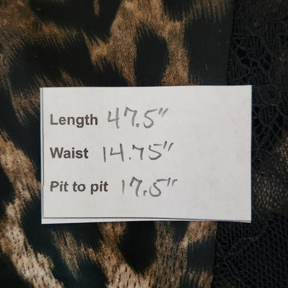 Venus Black Leopard Print Midi Dress with Lace Accents NWOT Size 12