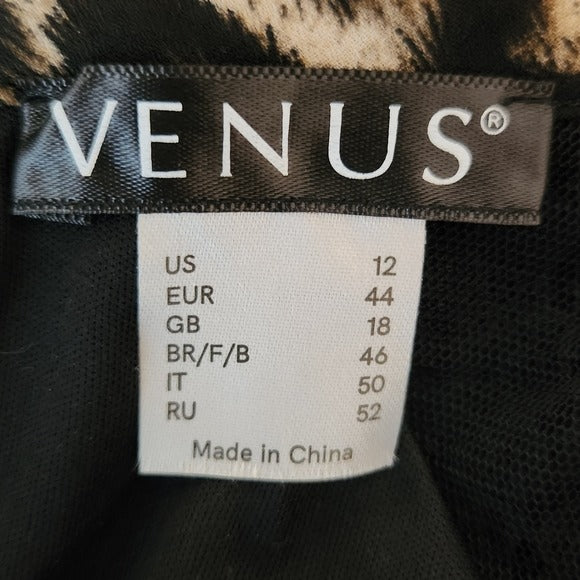 Venus Black Leopard Print Midi Dress with Lace Accents NWOT Size 12