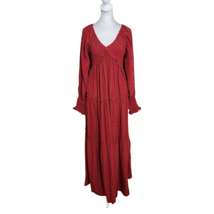 R. Vivimos Dark Red Tiered Boho Maxi Dress Size Medium NWT