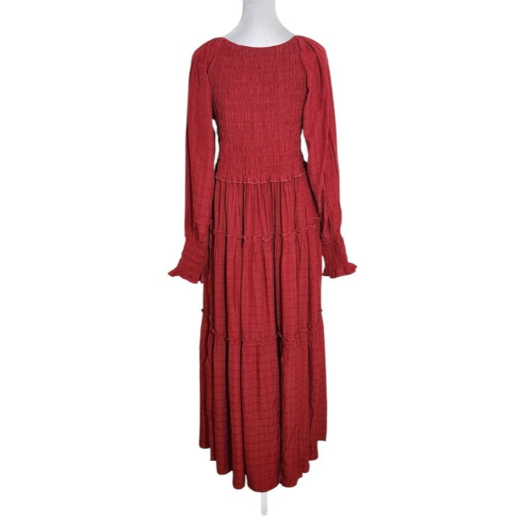 R. Vivimos Dark Red Tiered Boho Maxi Dress Size Medium NWT