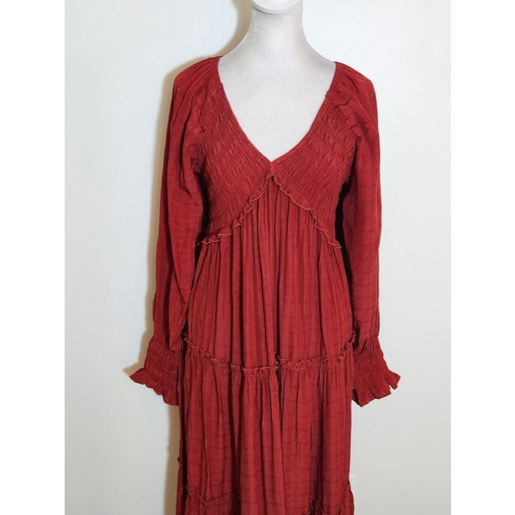 R. Vivimos Dark Red Tiered Boho Maxi Dress Size Medium NWT