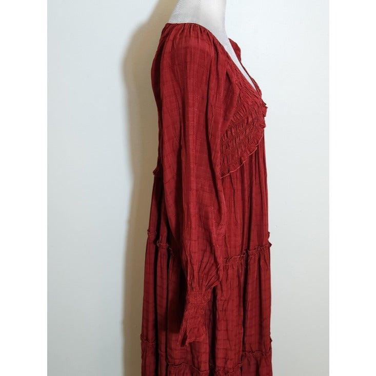 R. Vivimos Dark Red Tiered Boho Maxi Dress Size Medium NWT