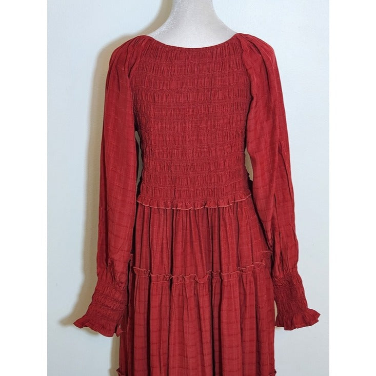 R. Vivimos Dark Red Tiered Boho Maxi Dress Size Medium NWT