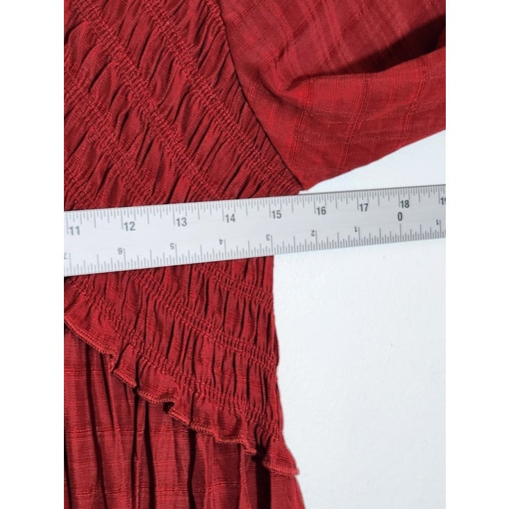 R. Vivimos Dark Red Tiered Boho Maxi Dress Size Medium NWT