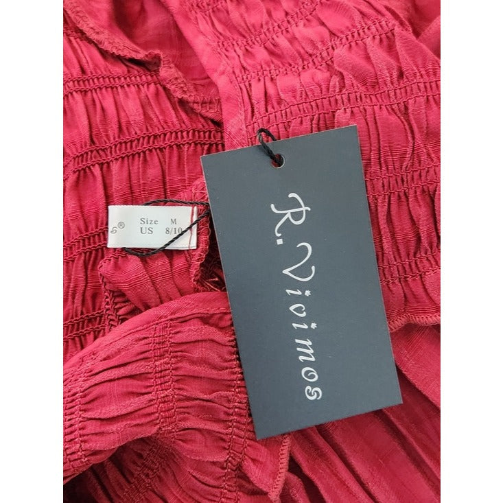 R. Vivimos Dark Red Tiered Boho Maxi Dress Size Medium NWT
