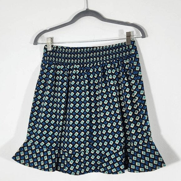 Band of the Free Black and Blue Geometric Print Mini Skirt Size Medium, New