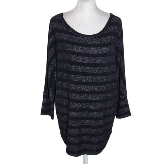 Market & Spruce Black and Gray Stripe Knit Top Size Medium Black Stripe Top