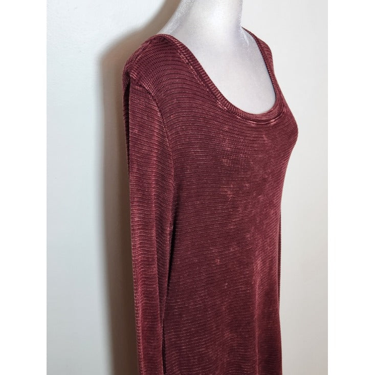 ABLE Burgundy Distressed Thermal Knit Dress with Lace Accent Size XL
