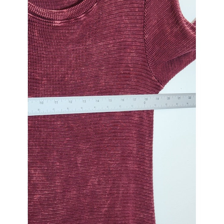 ABLE Burgundy Distressed Thermal Knit Dress with Lace Accent Size XL