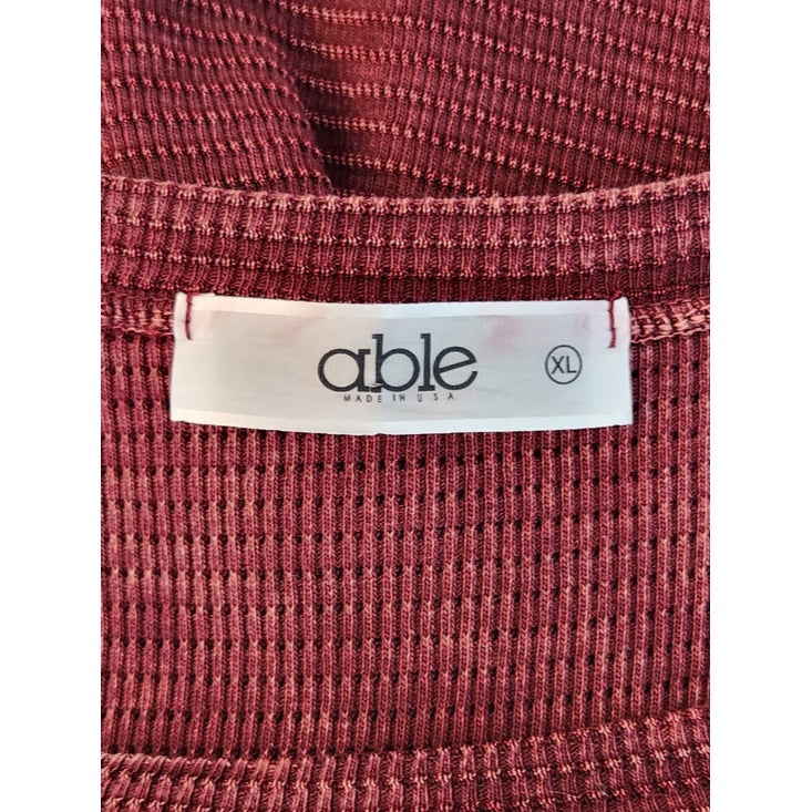 ABLE Burgundy Distressed Thermal Knit Dress with Lace Accent Size XL