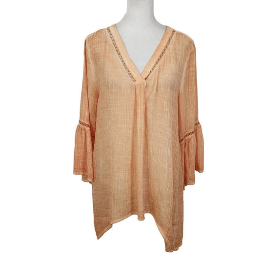 Macllyn Orange Semi-Sheer Boho Blouse Size Medium Orange Bohemian Top