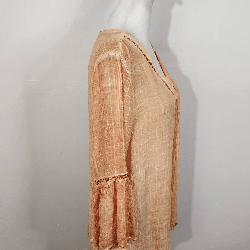 Macllyn Orange Semi-Sheer Boho Blouse Size Medium Orange Bohemian Top