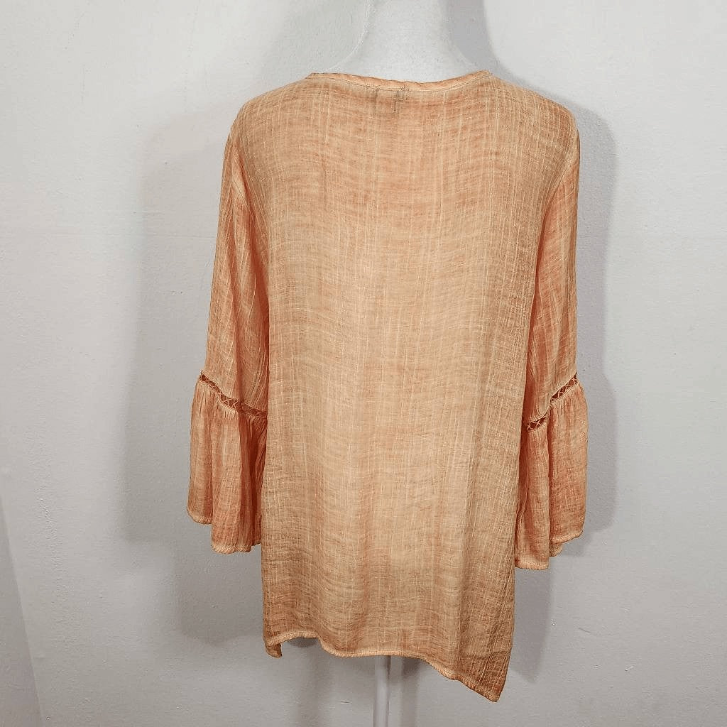 Macllyn Orange Semi-Sheer Boho Blouse Size Medium Orange Bohemian Top