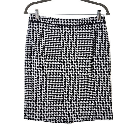 Talbots Classic Black and White Houndstooth Mini Pencil Skirt Size 8 Petites