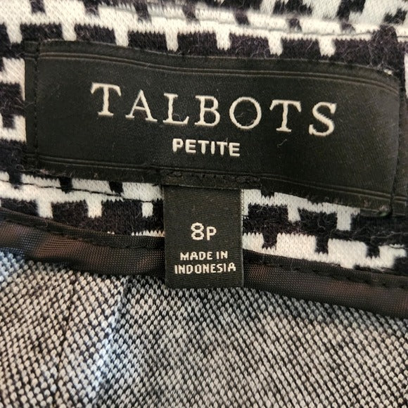 Talbots Classic Black and White Houndstooth Mini Pencil Skirt Size 8 Petites