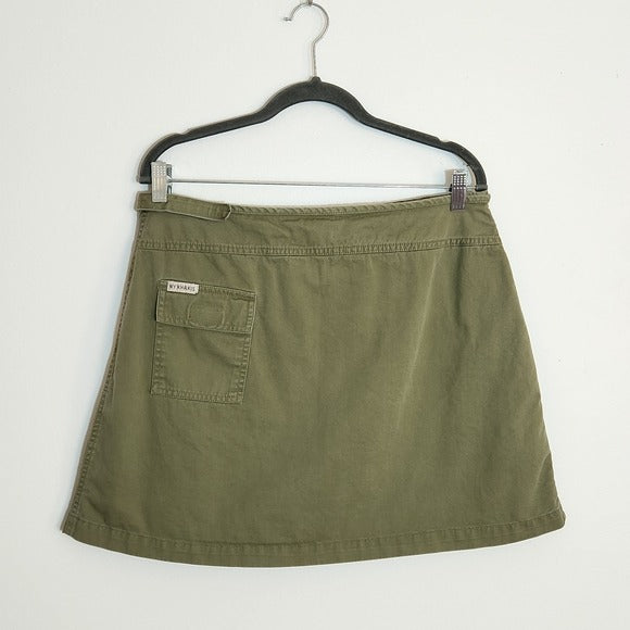 NY Khakis New York & Company Army Green Mini Wrap Skirt Size 14