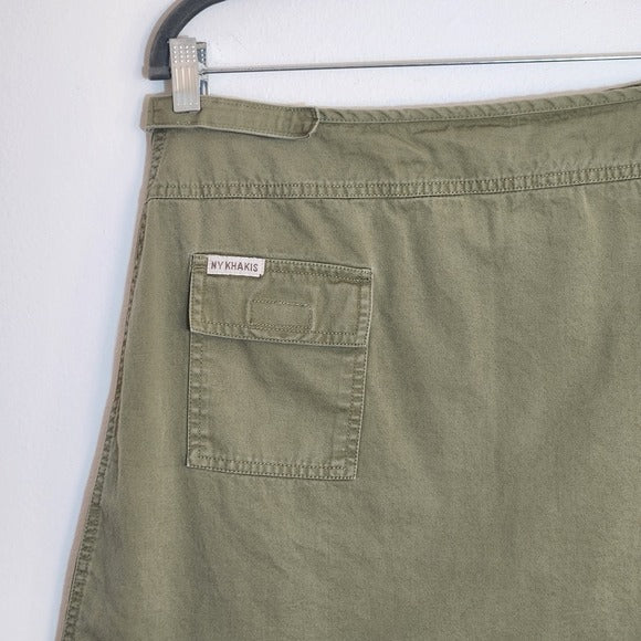 NY Khakis New York & Company Army Green Mini Wrap Skirt Size 14
