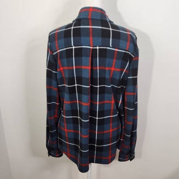 D&Co. Teal Blue and Red Plaid Half Button-Up Top Size Small Plaid Shirt