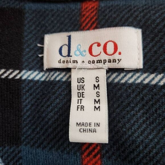 D&Co. Teal Blue and Red Plaid Half Button-Up Top Size Small Plaid Shirt