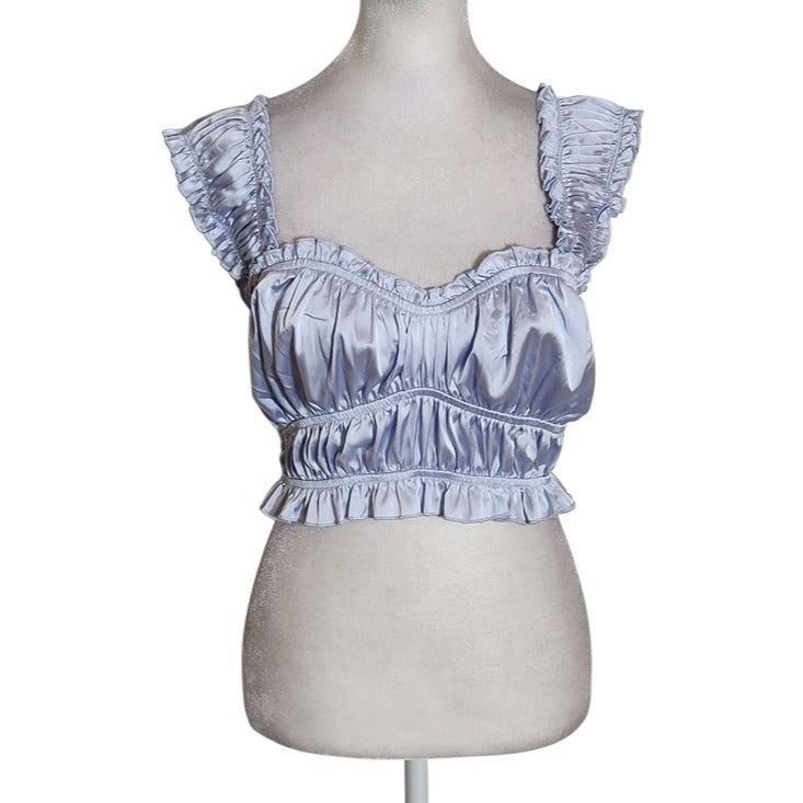 Linen Rose Light Blue Satin Sleeveless Crop Top Size Medium