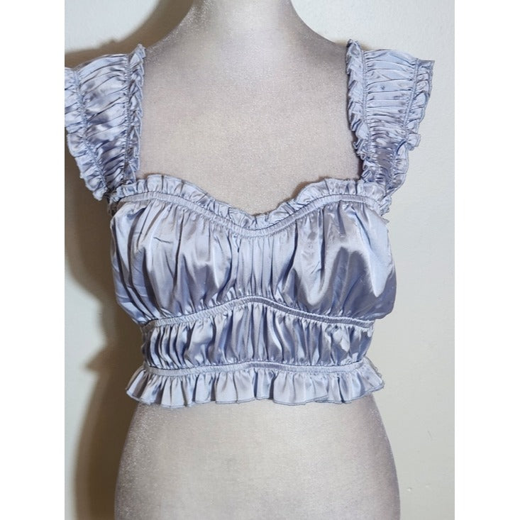 Linen Rose Light Blue Satin Sleeveless Crop Top Size Medium