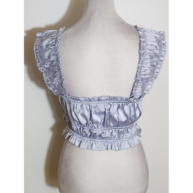 Linen Rose Light Blue Satin Sleeveless Crop Top Size Medium