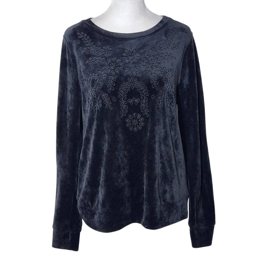 Lilly Pulitzer Black Embroidered Sweatshirt Size Small Rami Velour Sweatshirt