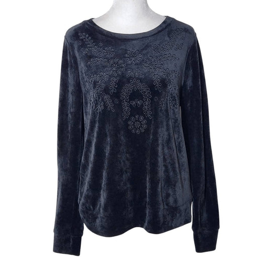 Lilly Pulitzer Black Embroidered Sweatshirt Size Small Rami Velour Sweatshirt