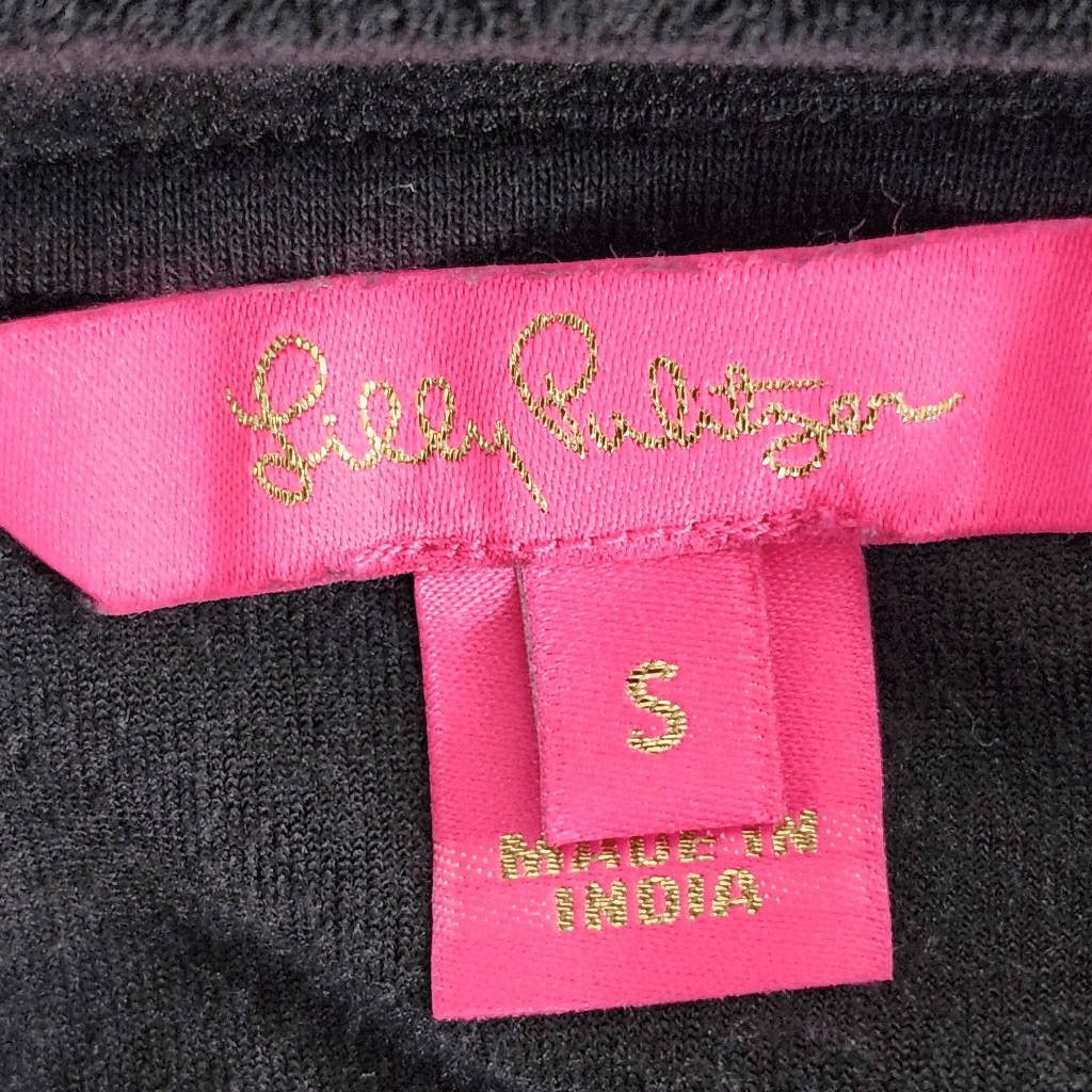Lilly Pulitzer Black Embroidered Sweatshirt Size Small Rami Velour Sweatshirt