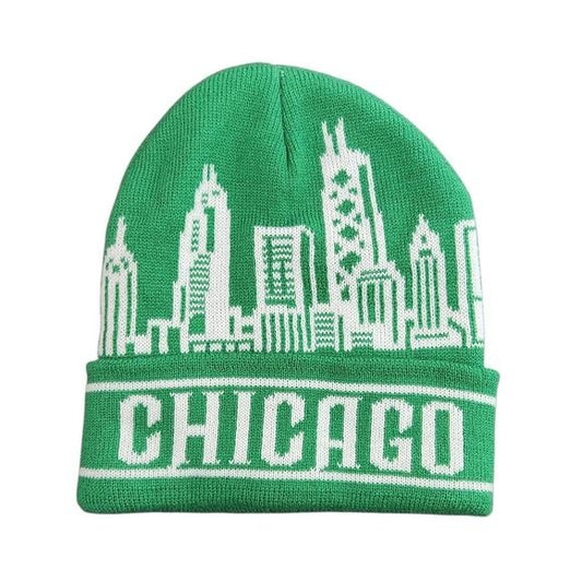 Chicago Green City Skyline Beanie One Size Green Chicago Beanie
