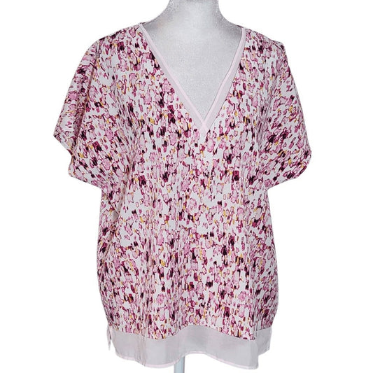 DKNY Short Sleeve Pink Print Blouse Size Medium DKNY White and Pink Top