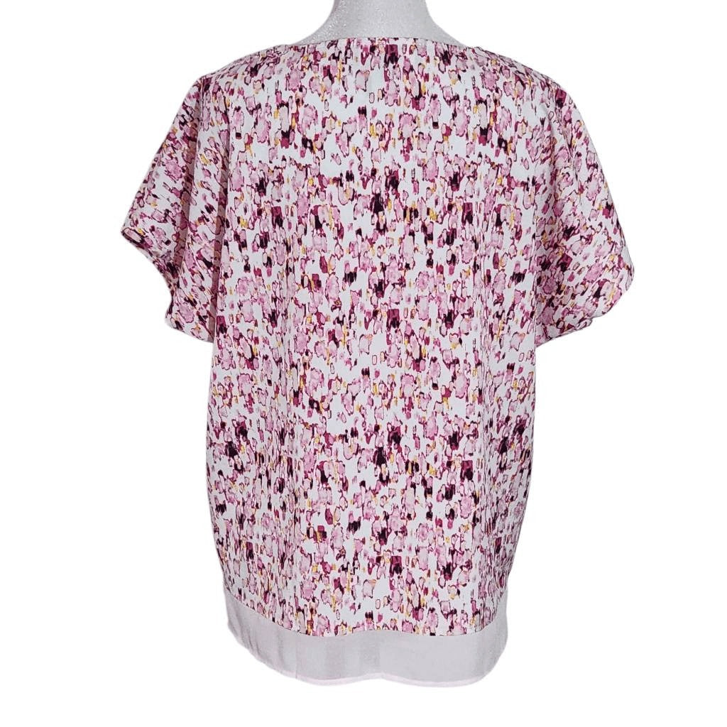 DKNY Short Sleeve Pink Print Blouse Size Medium DKNY White and Pink Top
