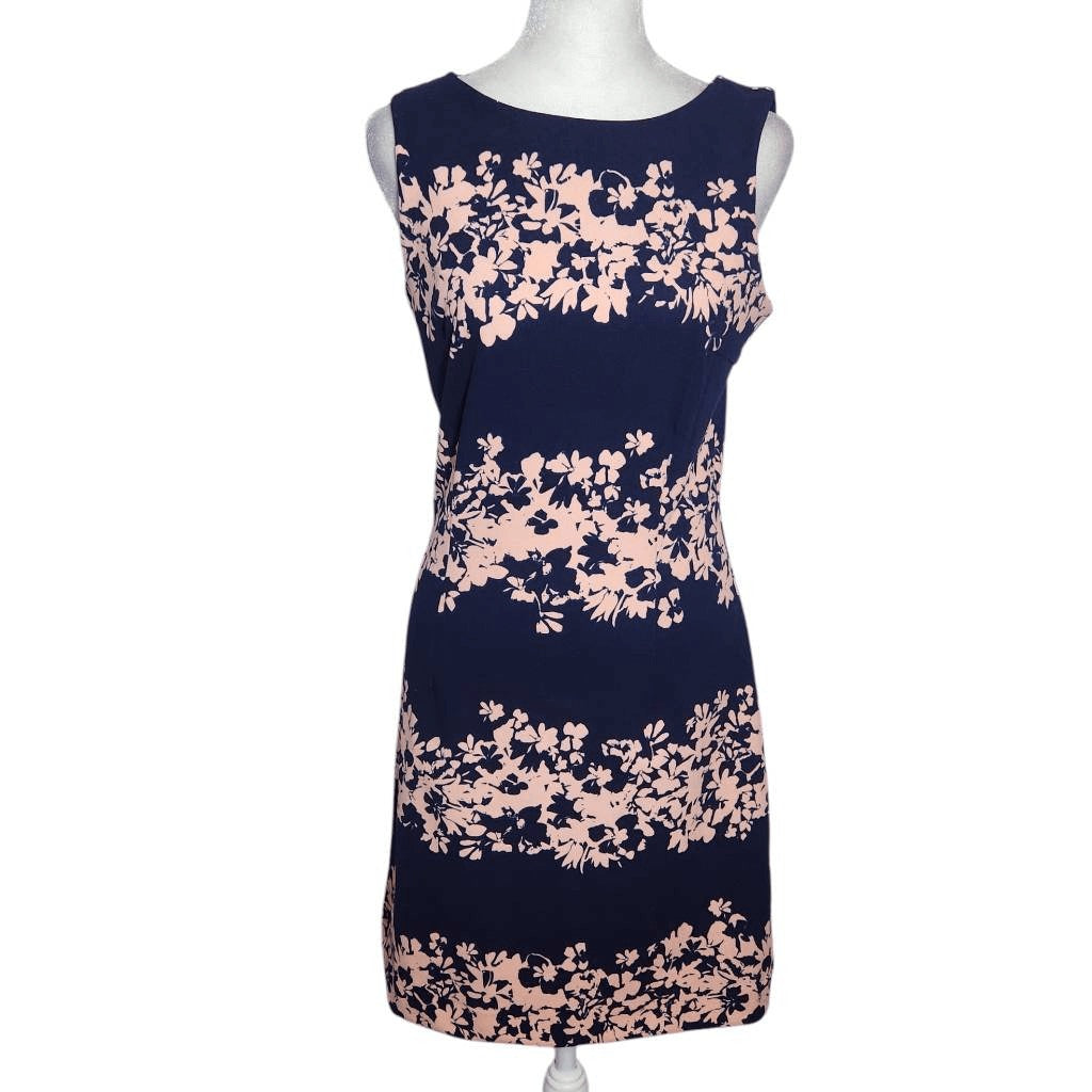 Banana Republic Navy Floral Sleeveless Sheath Dress Size 2 Wedding Guest Dress